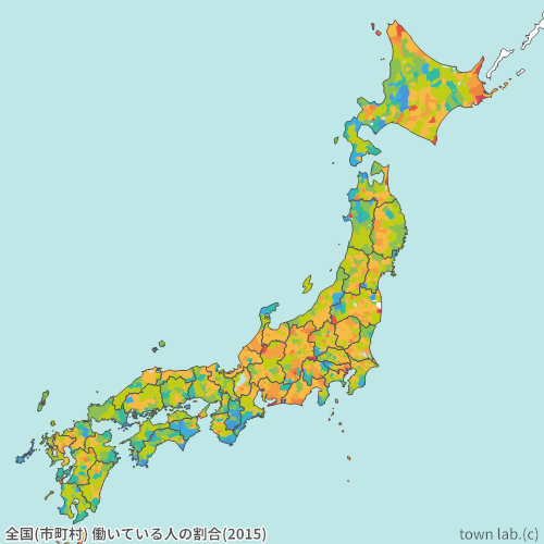 全国(市町村) 働いている人の割合