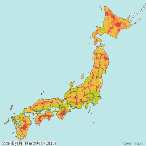 全国(市町村) 林業の割合