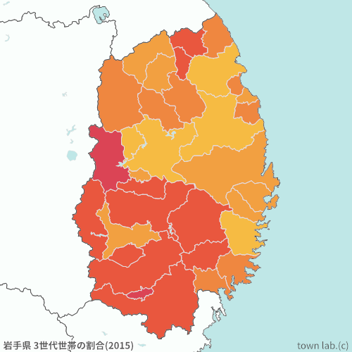 岩手県 3世代世帯の割合