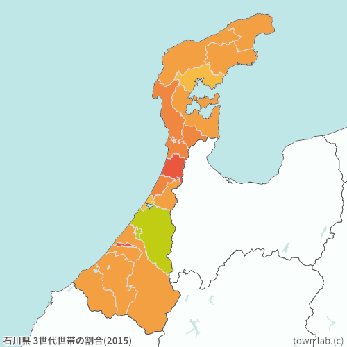 石川県 3世代世帯の割合