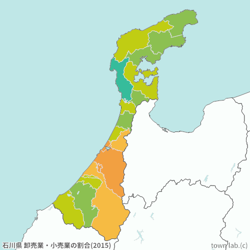 石川県 卸売業・小売業の割合